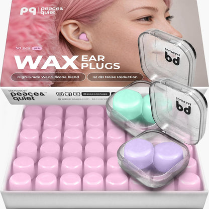 PQ Silicone Gel Ear Plugs for Sleeping and Swimming - 50 Noise Cancelling Earplugs, Ear Protection with Sound Blocking Level 32Db, Soft Wax Pillows (50 Pillows), Color: White
