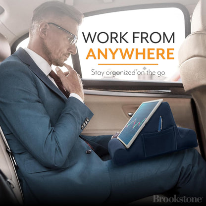Brookstone Tablet Lap Cushion - Tablet/Phone/Ebook Holder for Bed, Flights, and Travel, Memory Foam Lap Desk for Reading and Hands Free Viewing, Compatible iPad and Kindle Accessories, Grey