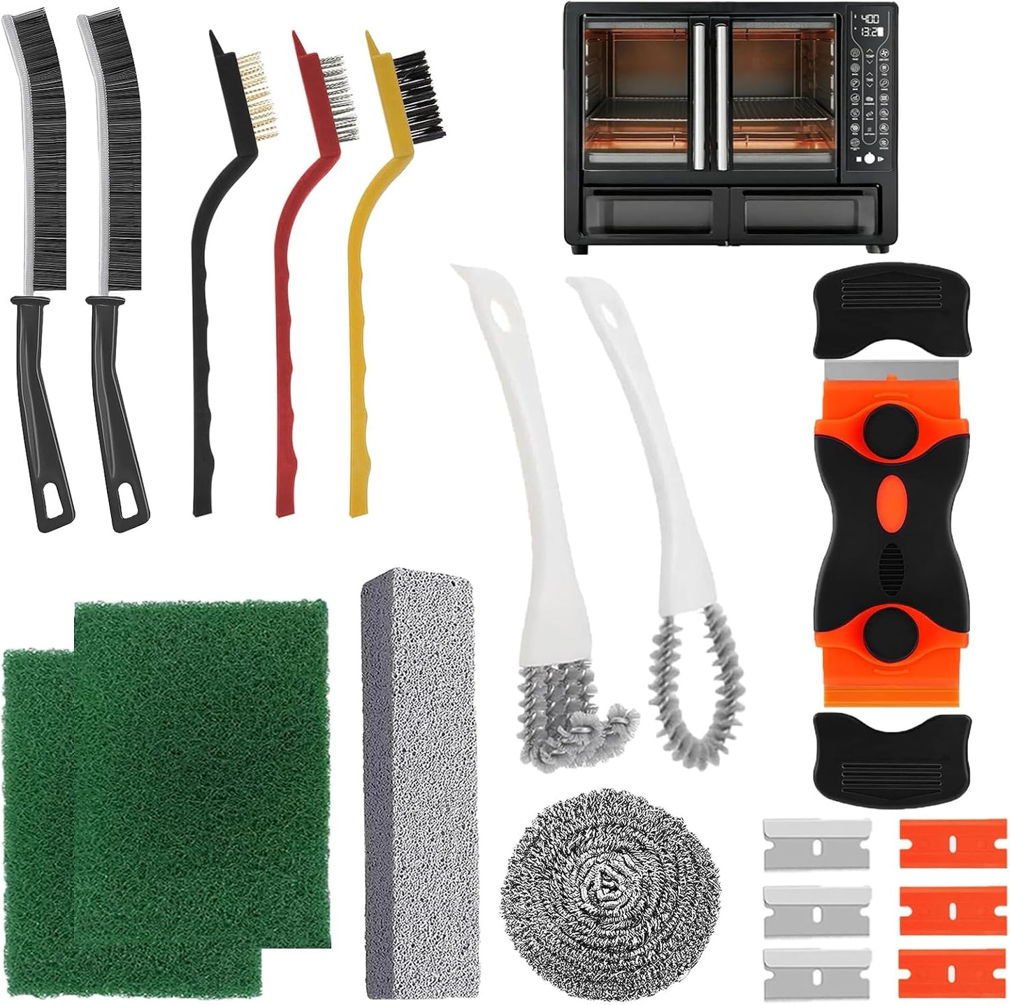 Heavy Duty Oven Cleaner Brush Set, Oven Cleaning Accessories Tools, for Deep Cleaning Stoves, Grills, Ovens & Kitchen Surfaces - Removes Tough Grease & Carbon Buildup