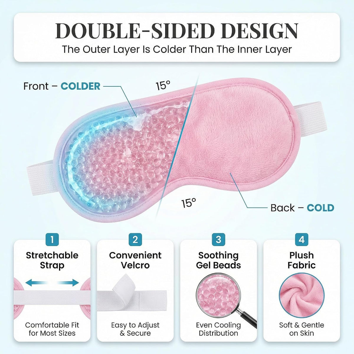 Cooling Eye Mask 2 Pack, Gel Eye Mask Cold Pack for Puffiness, Ice Eye Mask for Puffy Eyes, Hot Cold Compress for Eyes, Reusable Freezer Eye Mask Blue and Pink Color