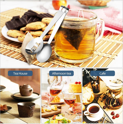 6 Pcs Stainless Steel Tea Bag Squeezer Tongs, Silver | Easy to Use, Sturdy Head Design, Holds Tea Bags Securely, Compact Kitchen Accessory for Serving and Filtering