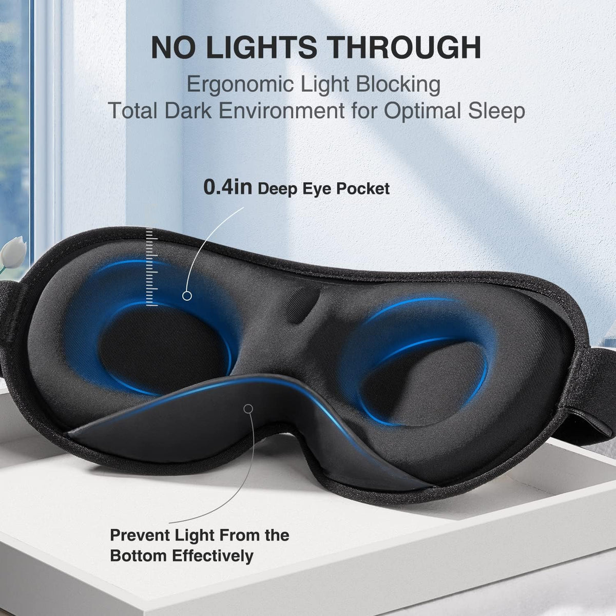 YFONG Weighted Sleep Mask for Women Men, 3D Light Blocking Eye Mask, Black
