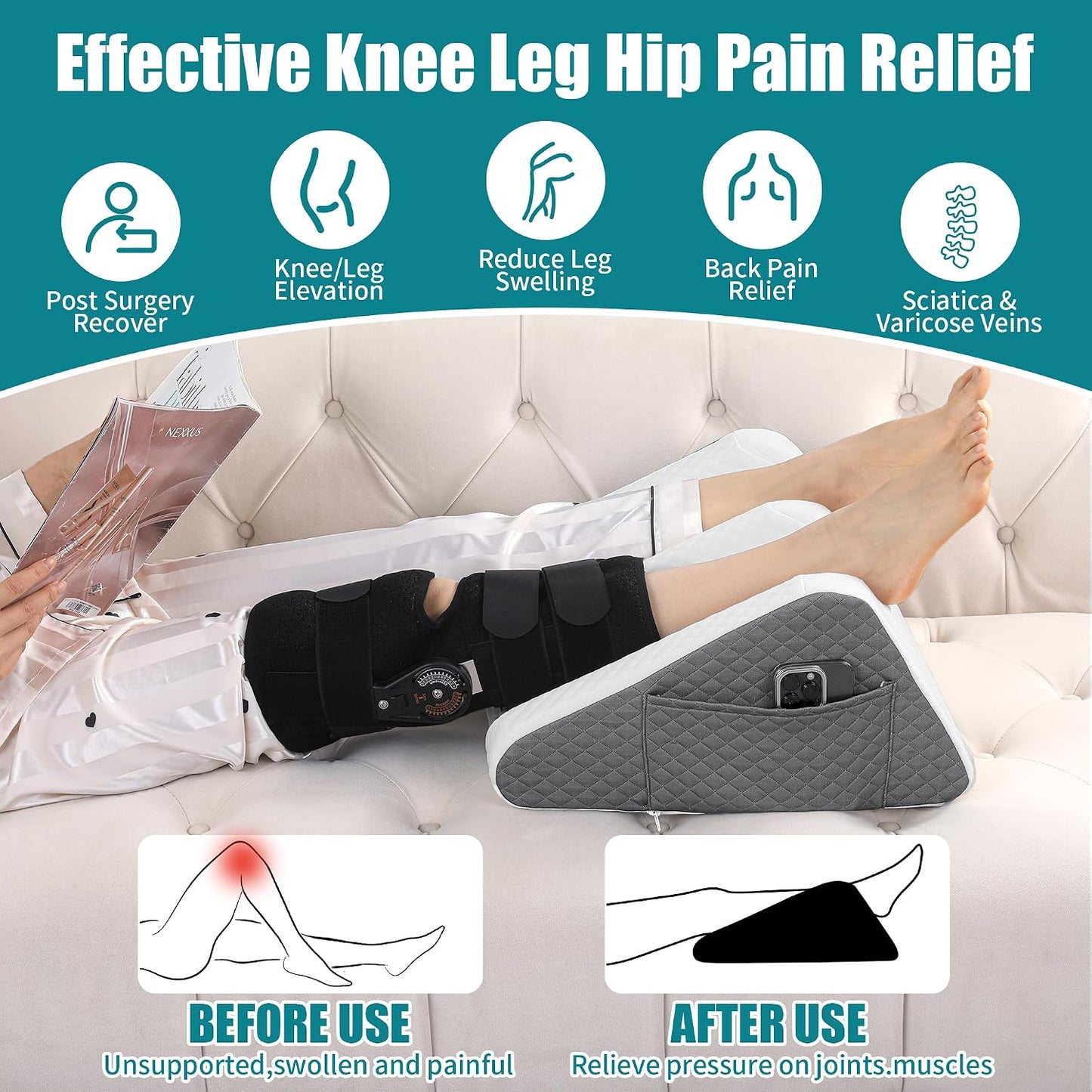 BALAPET Leg Elevation Pillows for After Surgery, 8.7'' Foam Leg Support and Elevation Knee Pillow, Knee Replacement Recovery Aids for Relieves Hip, Knee Pain and Improves Blood Circulation