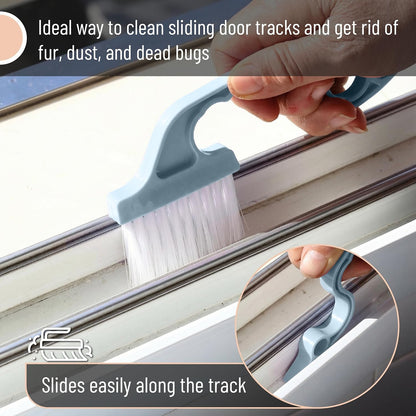 Slick- Window Track Cleaning Brush, 2 Pack, Yellow/Purple Ergonomic Handle, Built-in Scraper, Multipurpose, Window Track Cleaning Tools