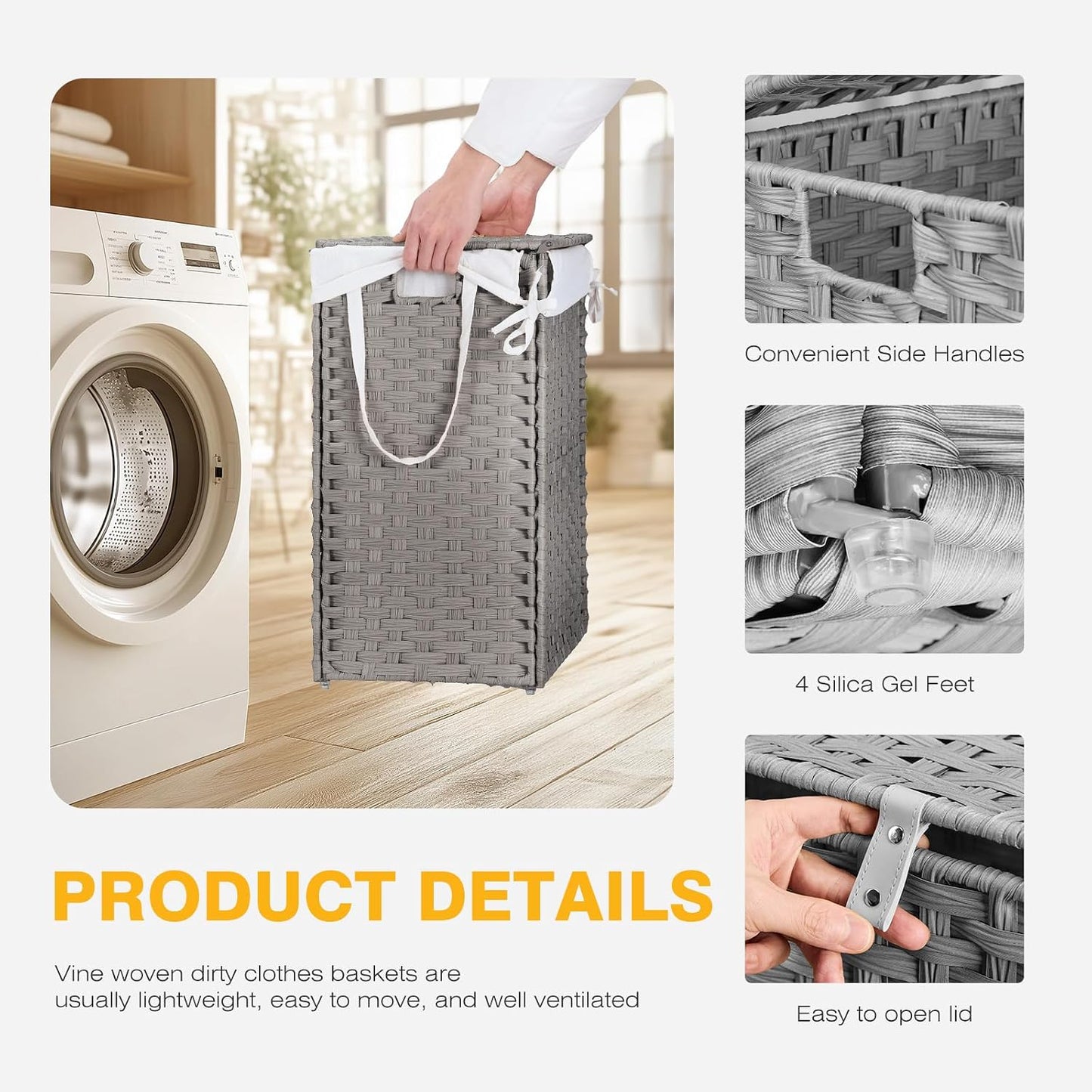 NEWBULIG Laundry Hamper Sorter with Wheels, Rolling Laundry Basket with Shelf & Removable Pull-Out Bag, Dirty Clothes Hamper for Room Organizer, 3 x 10.6 Gal (120L) - Rustic Brown and Black