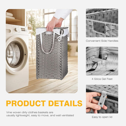 NEWBULIG Laundry Hamper Sorter with Wheels, Rolling Laundry Basket with Shelf & Removable Pull-Out Bag, Dirty Clothes Hamper for Room Organizer, 3 x 10.6 Gal (120L) - Rustic Brown and Black