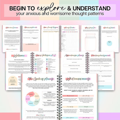 Templatables Anxiety Journal for Adults – CBT Therapy Workbook with Guided Prompts, Trigger Tracker, Sleep & Hydration Logs | Undated A5 Mental Health Notebook for Anxiety Relief & Stress Management