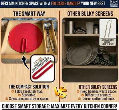 Silicone Splatter Screen for Frying Pan, 13” Navy – Grease & Oil Splatter Guard, Heat Resistant, Dishwasher Safe, Foldable Handle with Sleeves – Splash Guard Fits 10–12” Pans, Most 13” Skillets