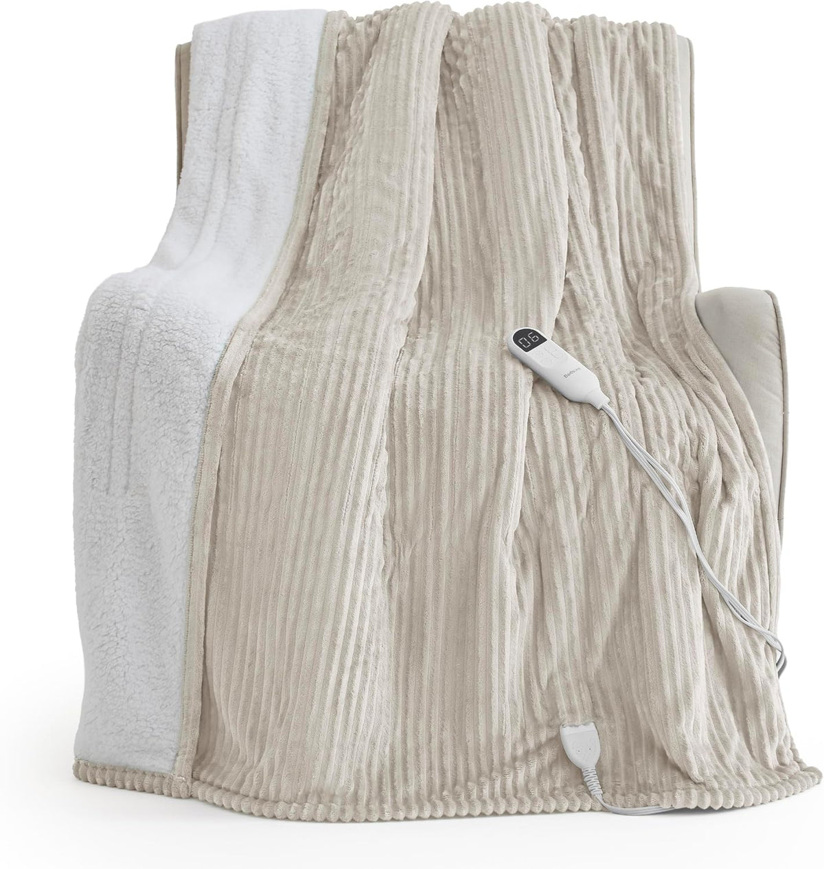 Bedsure GentleSoft Heated Blanket Throw - Soft Ribbed Flannel Electric Blanket, Gifts for Grandma (50x60 inches, Grey)