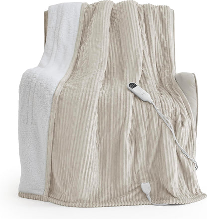Bedsure GentleSoft Heated Blanket Throw - Soft Ribbed Flannel Electric Blanket, Gifts for Grandma (50x60 inches, Grey)