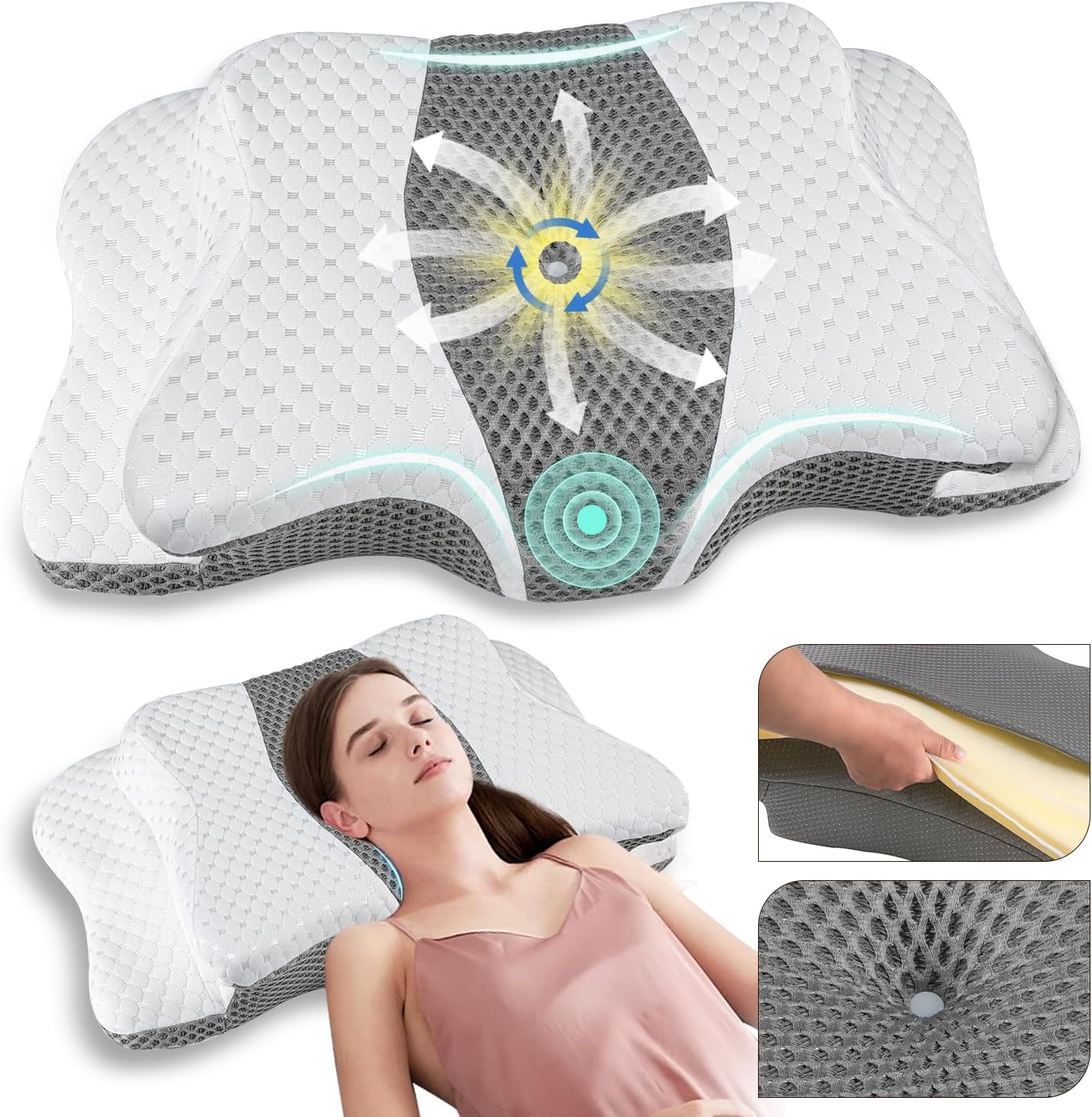 Pain Relief Cervical Pillow for Neck Support, Adjustable Ergonomic Pillow | Cozy Sleeping, Odorless Orthopedic Memory Foam Pillow, Contour Bed Pillow for Side Back Stomach Sleeper