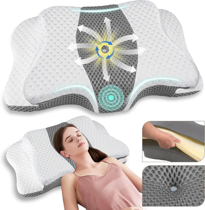Pain Relief Cervical Pillow for Neck Support, Adjustable Ergonomic Pillow | Cozy Sleeping, Odorless Orthopedic Memory Foam Pillow, Contour Bed Pillow for Side Back Stomach Sleeper