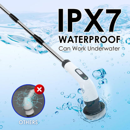 Electric Spin Scrubber for Cleaning, Cordless Power Scrubber with Long Handle, 10 Replaceable Brush Heads, 2-Speed, IPX7 Waterproof for Bathroom, Shower, Tub, Tile & Kitchen