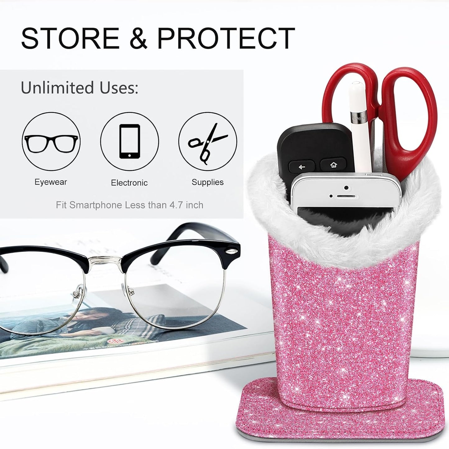 FINTIE Plush Lined Eyeglasses Holder, Glasses Stand Case For Nightstand | Soft Plush Lining, Bedside Eyeglasses Holder, Office Desktop Organizer, Small Item Storage, Anti-Scratch - Colors A