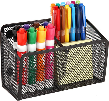Magnetic Pencil Holder Whiteboard Pen Holder Locker Accessories (2-Slot*1) | Locker Organizer, Desk Organizer, Teacher Supplies, Mesh Basket, Strong Magnets, Black, For Fridge School Office Home