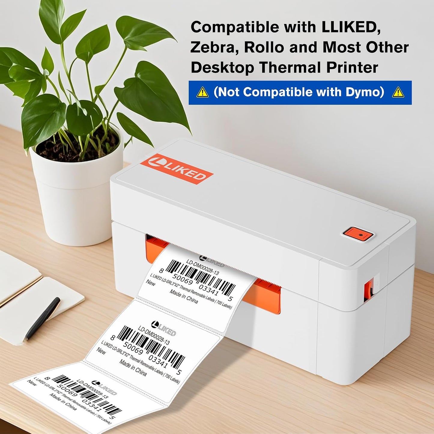 L LIKED 2" x 1" Thermal Labels, Blank Removable Labels with No Residue, Water and Oil Resistant, Use for Both Home and Office (1 Roll, 1300 Labels)