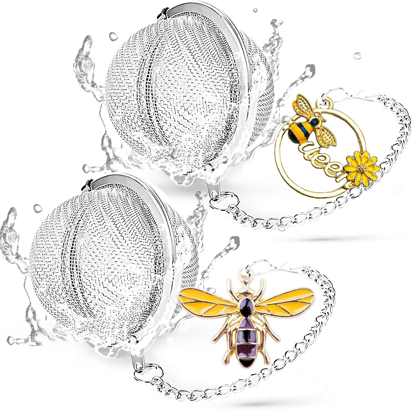 Stainless Steel Tea Infusers, Set of 2 TeaSanavie Tea Strainer Tea Ball with Honeybee & Flower Charms for Loose Leaf Tea