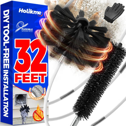 Holikme Dryer Vent Cleaner Kit - 32Ft Flexible Lint Brush for Deep Cleaning | Dryer Vent Cleaner Brush with Drill Attachment, Removes Years of Lint Buildup, Improves Airflow, Faster Drying & Fire Safety