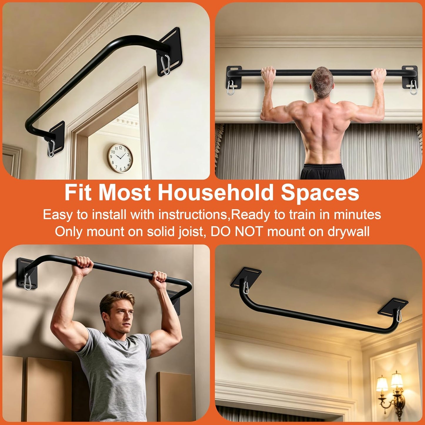 Wall Mount Pull Up Bar, Heavy Duty Alloy Steel Hanging Bar for Exercise, Multi-Functional Doorway Pull Up Bar for Home Gym Workout
