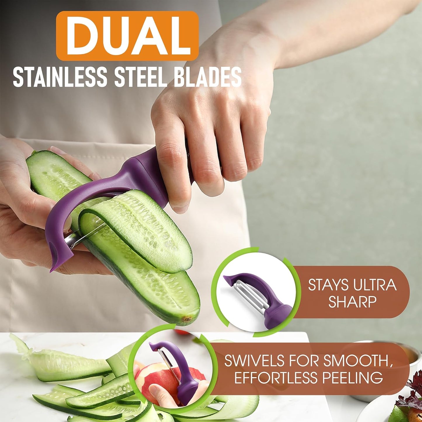 Spring Chef Swivel Potato Peeler for Kitchen w/ Soft Grip Handle, Mango | Premium Vegetable Peeler w/ Sharp Stainless Steel Blades, Multifunctional Food Peeler for Apple, Carrot, Cucumber, Fruit