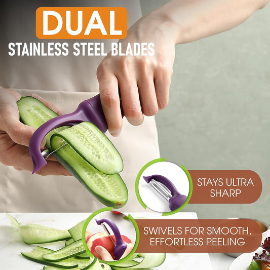 Spring Chef Swivel Vegetable Peeler w/Ergonomic Handle, Set of 2, Purple | Premium Potato Peeler w/ Ultra Sharp Stainless Steel Blades, Multifunctional Veggie Peeler for Apple, Carrot, Cucumber, Fruit