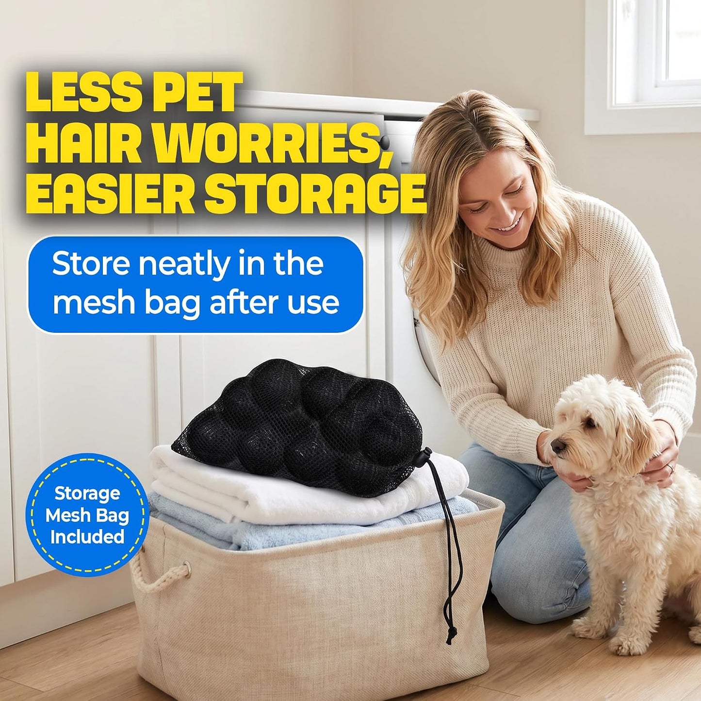 HASHI 12 Pack 2.3 Inch Pet Hair Remover for Laundry, Reusable Washing Machine and Dryer Balls, Dog and Cat Fur Lint Catcher for Clothes and Bedding, Gentle on Fabrics, Prevents Tangling, Black