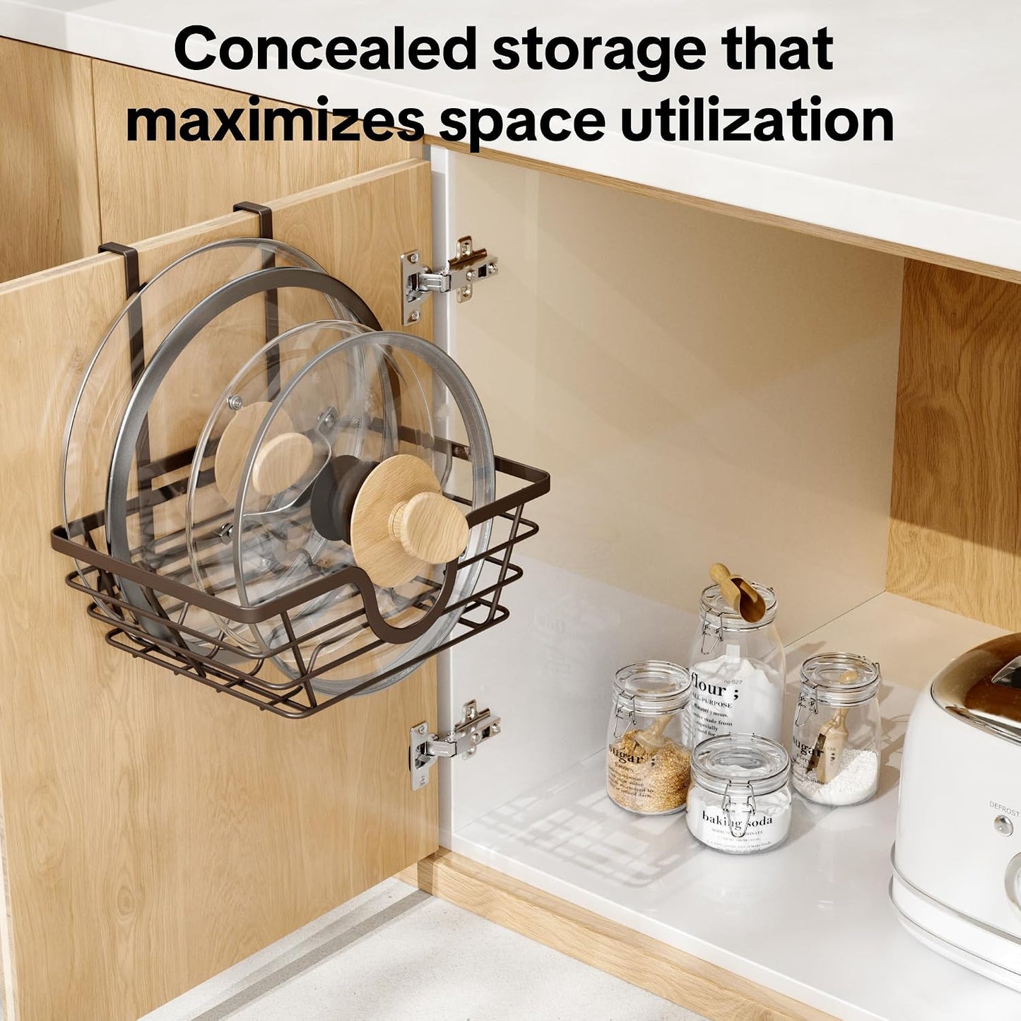 TIDIIABODE Pot Lid Organizer, Adjustable Kitchen Pot Lid Holder Inside Cabinet, Kitchen Cabinet Organizer Hanging for Food Storage Container, Pot, Pan Lid & Bakeware, Black