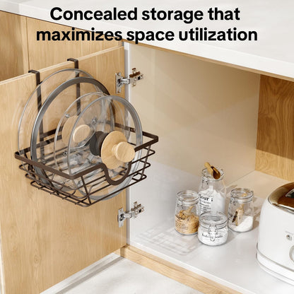 TIDIIABODE Pot Lid Organizer, Adjustable Kitchen Pot Lid Holder Inside Cabinet, Kitchen Cabinet Organizer Hanging for Food Storage Container, Pot, Pan Lid & Bakeware, Black
