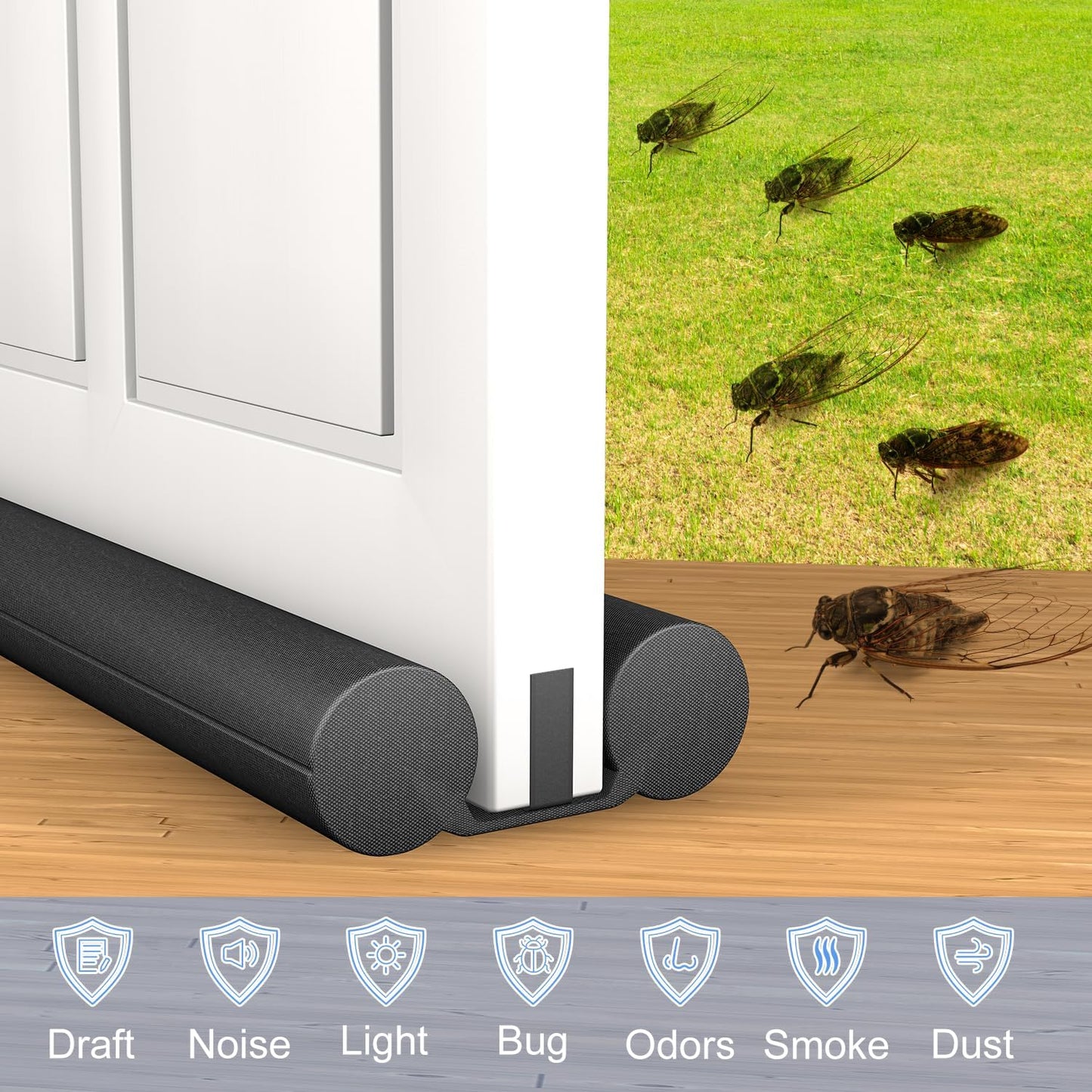 2 Pack Large Door Draft Stopper for Bottom of Doors 36 Inch Door Sweep Weather Stripping Noise Blocker Under Door Draft Noise Black Stoppers Adjustable Twin Door Sweep Draft (2 Pack)