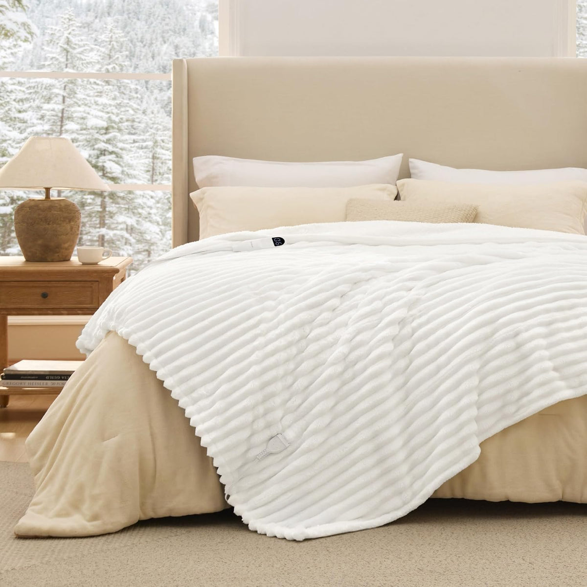 Bedsure Heated Blanket Electric Throw - Thick Striped Fast Heating Electric Blanket with Preheat Function, 6 Heat & 6 Timer (Up to 10H), 8H Auto Off, ETL Certified, Gifts for Women (50"x60", White)