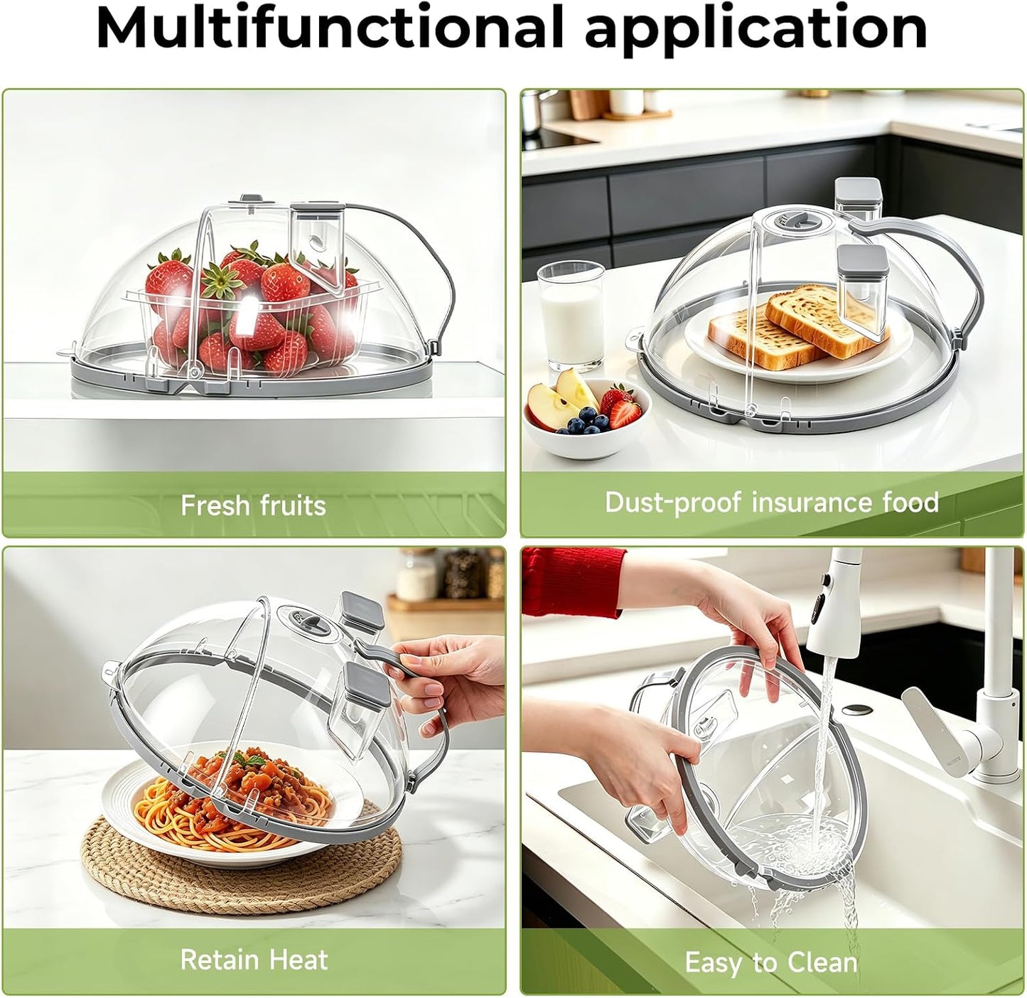 UFORU 10-Inch Foldable Microwave Splatter Cover for Food with Water Steamer | Clear Plate Cover with Handle Helps Contain Food Splatter Guard,Collapses for Compact Drawer or Cabinet Storage,Space-Saving