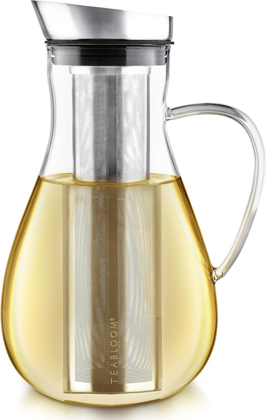 Teabloom Large Multi-Brew Glass Teapot + Kettle + Pitcher (68 OZ / 2.0 L / 8 CUPS) – Brew and Serve Hot Tea, Iced Tea, Cold Brew Tea and Fruit Infused Water – Silhouette Tea Maker