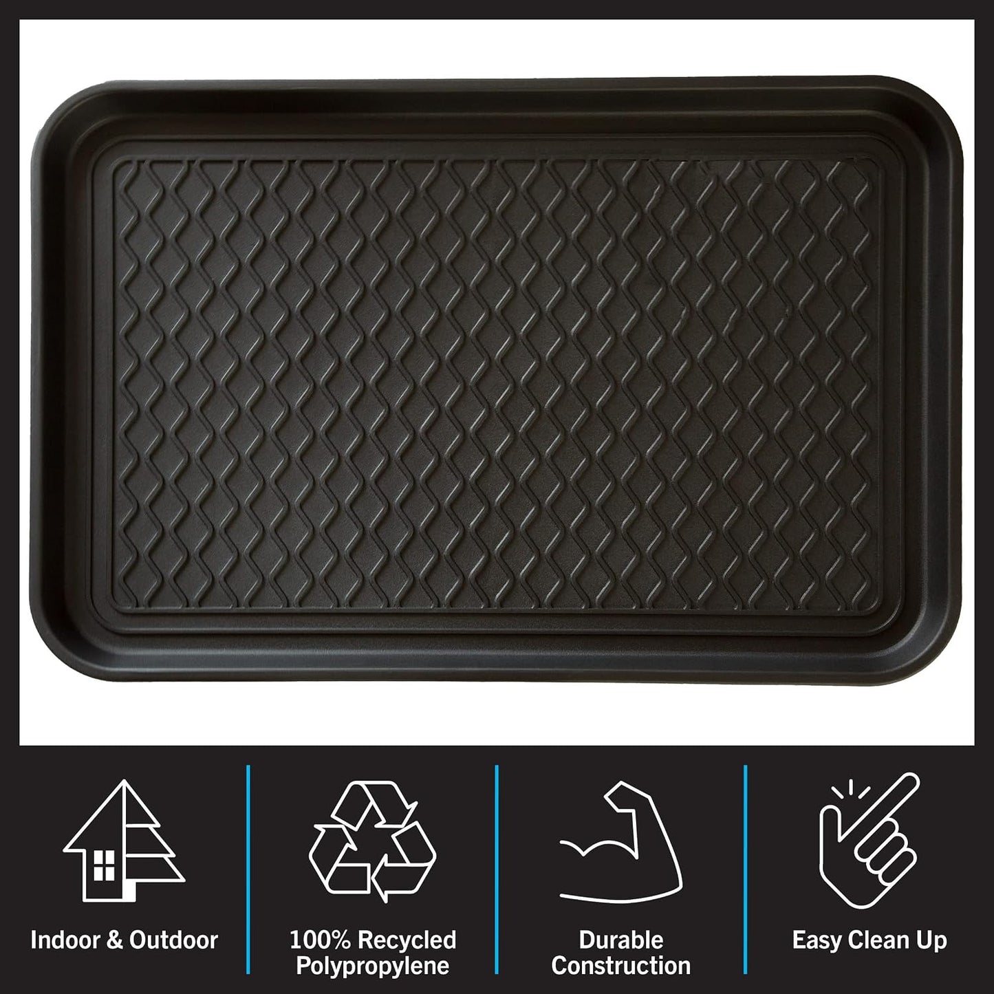 Stalwart All-Weather Outdoor or Indoor Boot Tray, Black | Weather-Resistant Hard Plastic Shoe Mat with Raised Edge for Deck, Patio, or Entryway Decor