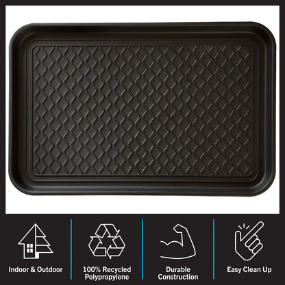 Stalwart All-Weather Outdoor or Indoor Boot Tray, Black | Weather-Resistant Hard Plastic Shoe Mat with Raised Edge for Deck, Patio, or Entryway Decor