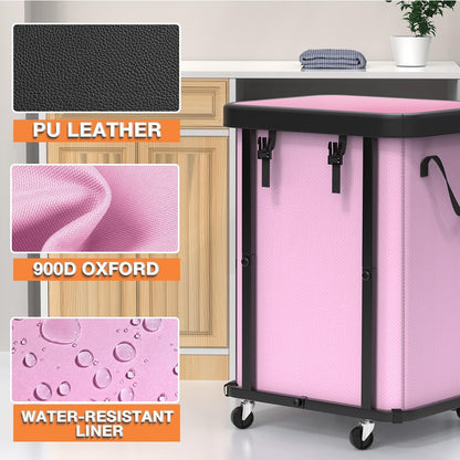 Laundry Hamper with Wheels,150L Leather Patchwork Clothes Hamper Black | Rolling Laundry Basket with Sturdy Metal Frame, Removable Washable Bag,Tall Clothes Sorter for Bedroom, Laundry Room, Dorm