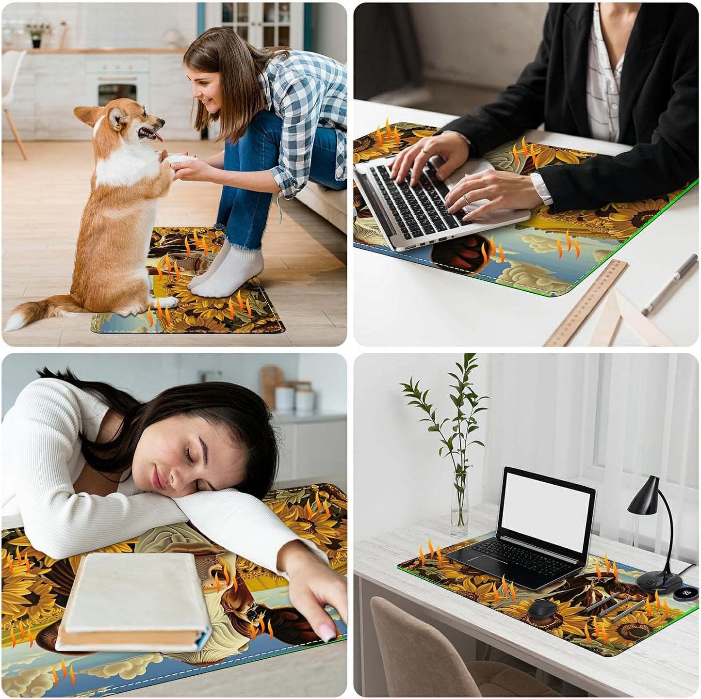 Heated Desk Pad Heated Large Mouse Pad, Electric Quickly Warm Desk Mat with 3 Levels Heating 3 Hours Auto Shut-Off, 31.5" x 13" Warm Gaming Mousepad Hand Foot Warmer, Baby Elephant