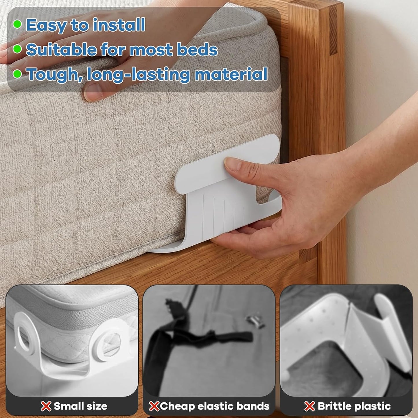 Bed Lock Sheet Holders, New Upgrade Sheet Straps Keep Sheets Firm & Tight, Bed Fitted Sheet Holder for Corners, Sheet Clips, Mattress Sheet Holder Strap, Sheet Secure Lock Fasteners White