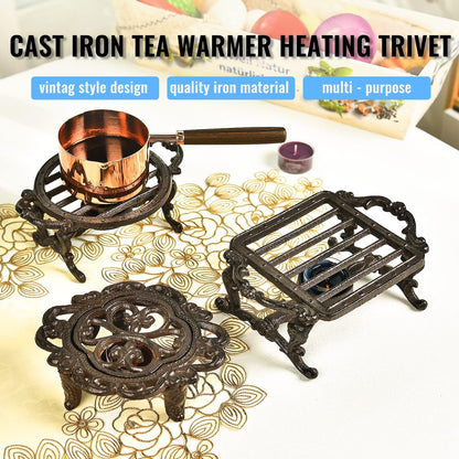 Sungmor Cast Iron Teapot Warmer - Rustic Design with Tealight Holder | Heavy Duty & Decorative Candle Holder Stands for Heat Food Coffee Milk or Tea