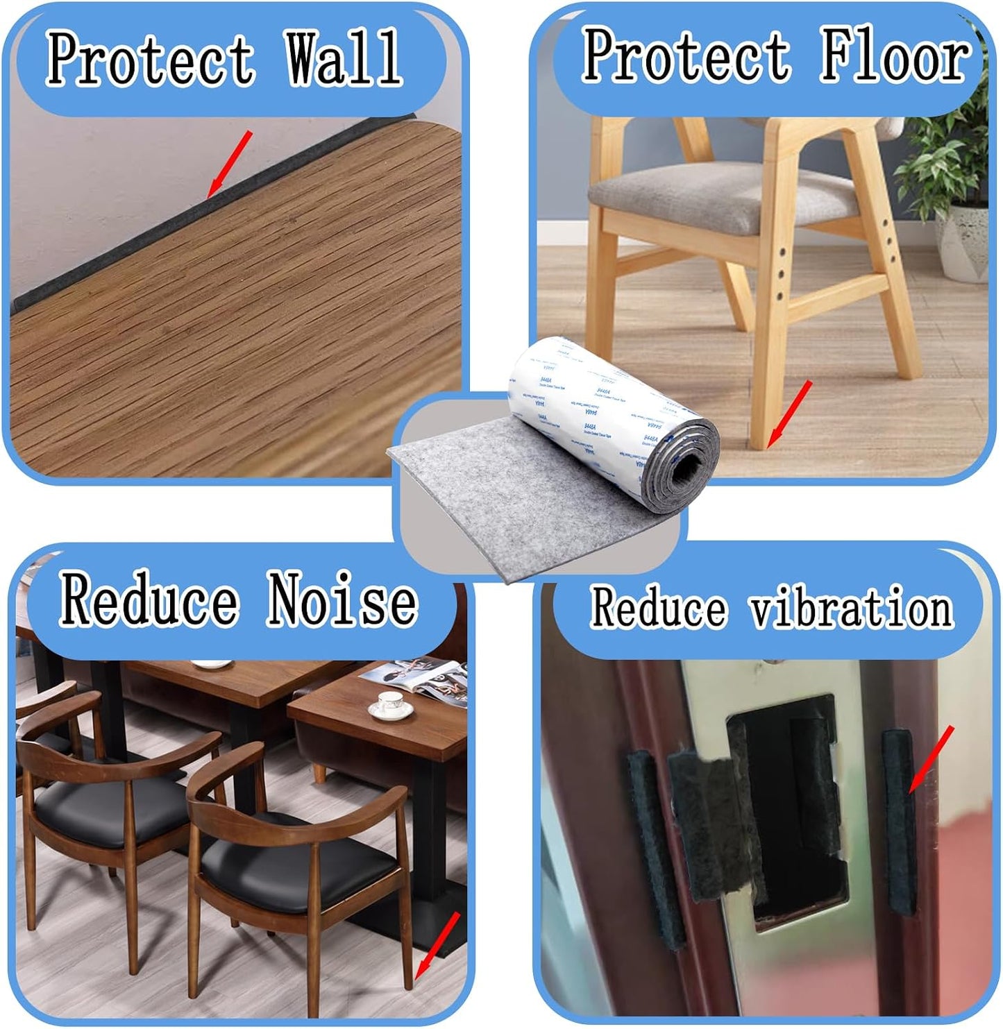 Cuttable Felt Furniture Pads with Sticky Backing,40x4 inch Self Adhesive Felt Sheets,Heavy Duty Felts Strip Roll Felts Tape Protect Hardwood Floors No Scratches No Noise