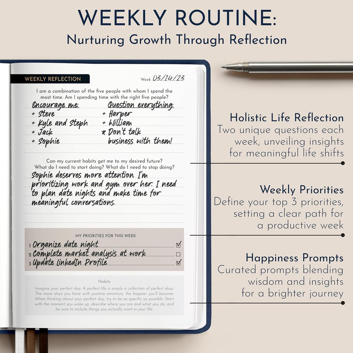 Gratitude Journal for Men, 6-Month Guided Daily Prompts, Fabric Hardcover