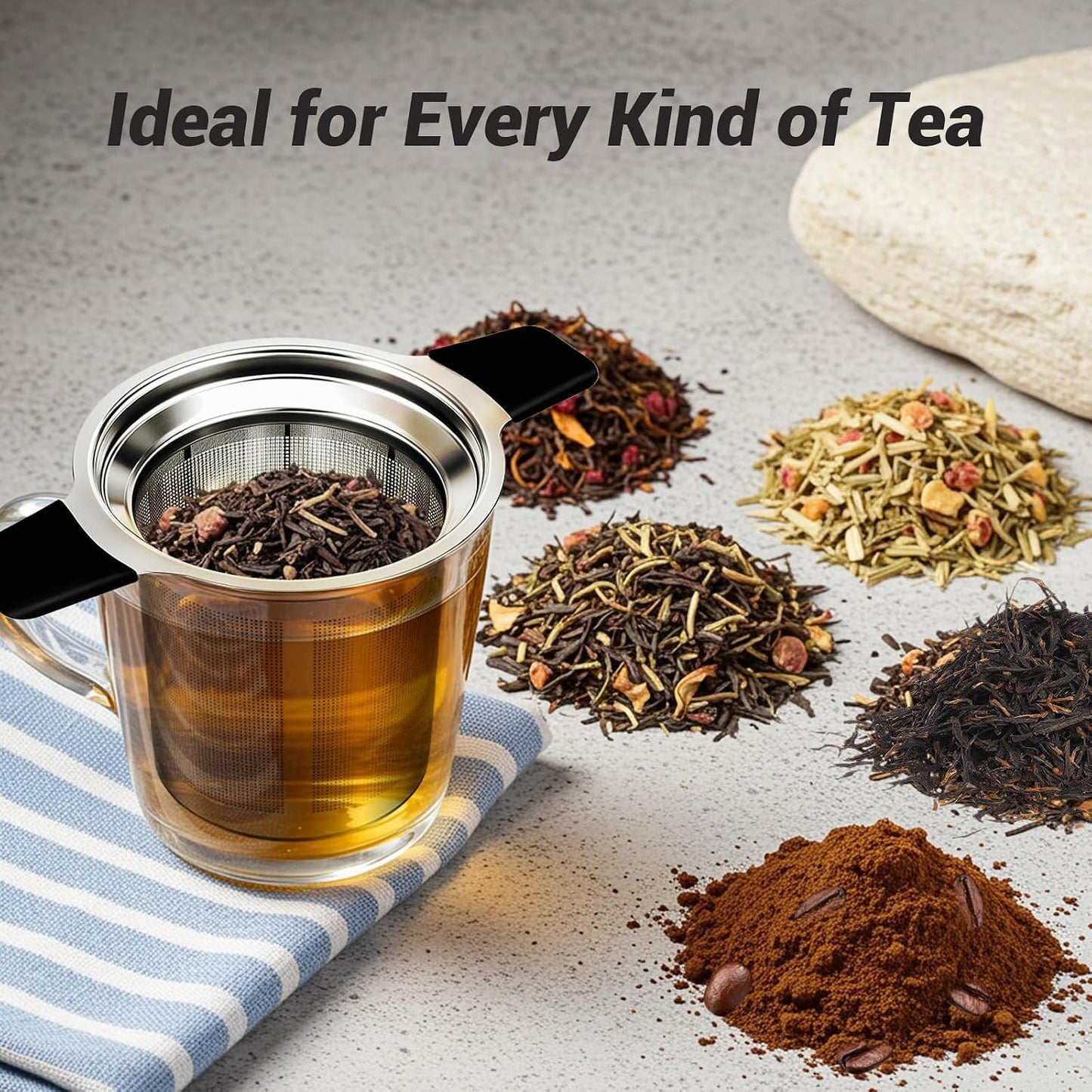 Tifanso Fine Mesh Stainless Steel Reusable Tea Infuser with Double Handles | Heat Resistant Grip, For Loose Leaf Tea Steeping, Fits Most Mugs & Cups, Rustproof Durable, Easy to Clean