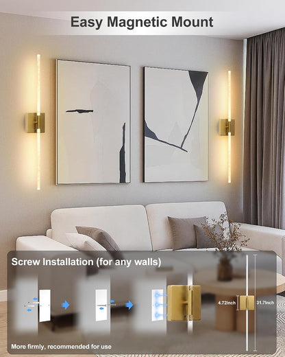 iThird Battery Operated Wall Sconces Set of 2: 10000mAh Rechargeable Wireless Wall Lights, 360° Rotatable Magnetic Wall Lamp, 4CCT Dimmable LED Wall Lighting for Bedroom Living Room Hallway, 31.7in