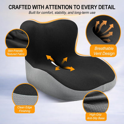 Allaboutsla Car Seat Cushion with Lumbar Support Pillow, Car Back Support | L-Shaped Ergonomic Memory Foam Seat Cushion, Car Seat Cushions for Driving, Driver Cushion and Back Support for Car, B&G