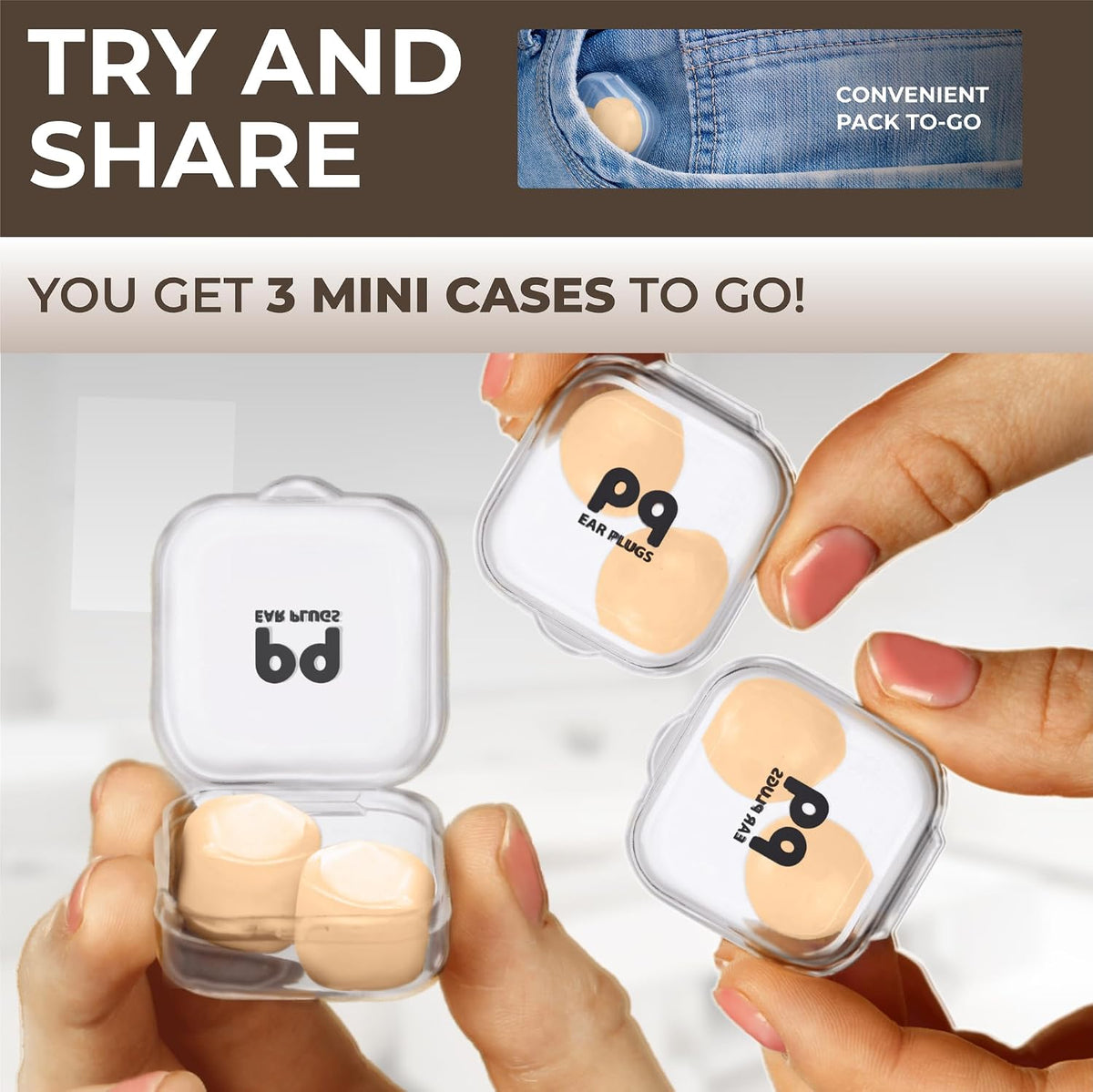 PQ Wax Ear Plugs for Sleep - 6 Silicone Wax Earplugs for Sleeping and Swimming - Gel Ear Plugs for Noise Cancelling, Ear Protection - Sleeping Earplugs with Sound Blocking (6-Pillows). Beige
