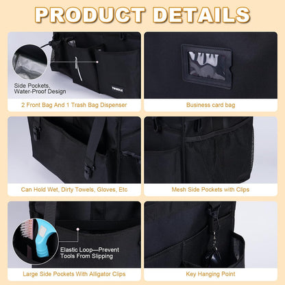 Extra Large Cleaning Caddy Bag with Built-In Support Board, Cleaning Tote Organizer with Removable Divider, Supply Carryall with Adjustable Shoulder Strap and Waist Belt for Cleaners & Housekeeper