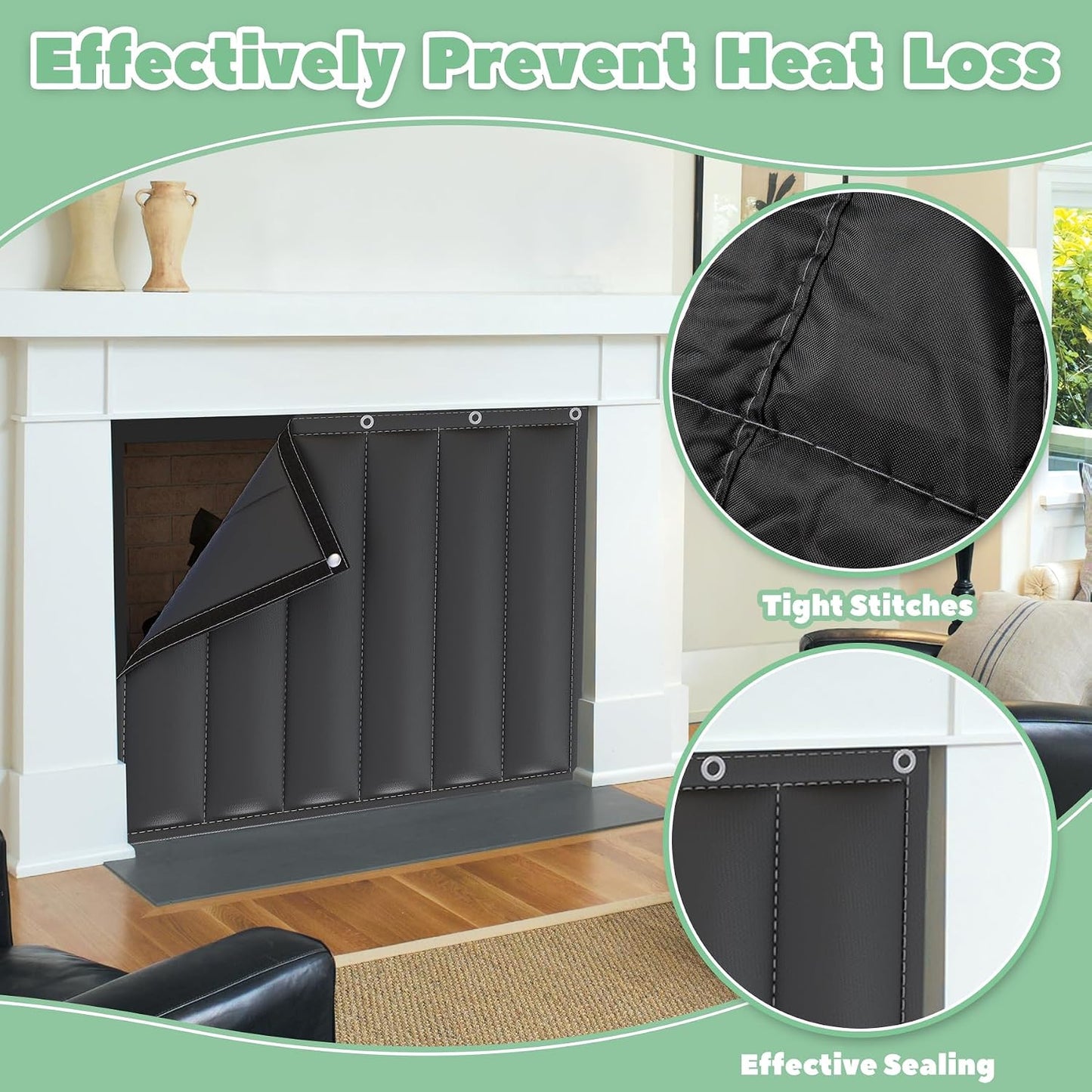 Magnetic Fireplace Covers for Stopping Heat Loss,4-Layers Insulated Fireplace Draft Stopper Blanket,Magnet Fireplace Blanket for Inside Fireplace,Fireplace Draft Blocker,39''W x 32''H(1x0.82m)