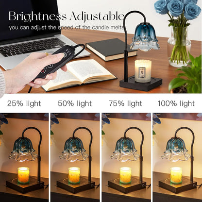 Candeldo Candle Warmer Lamp with Timer, Gold Flower Glass Shade