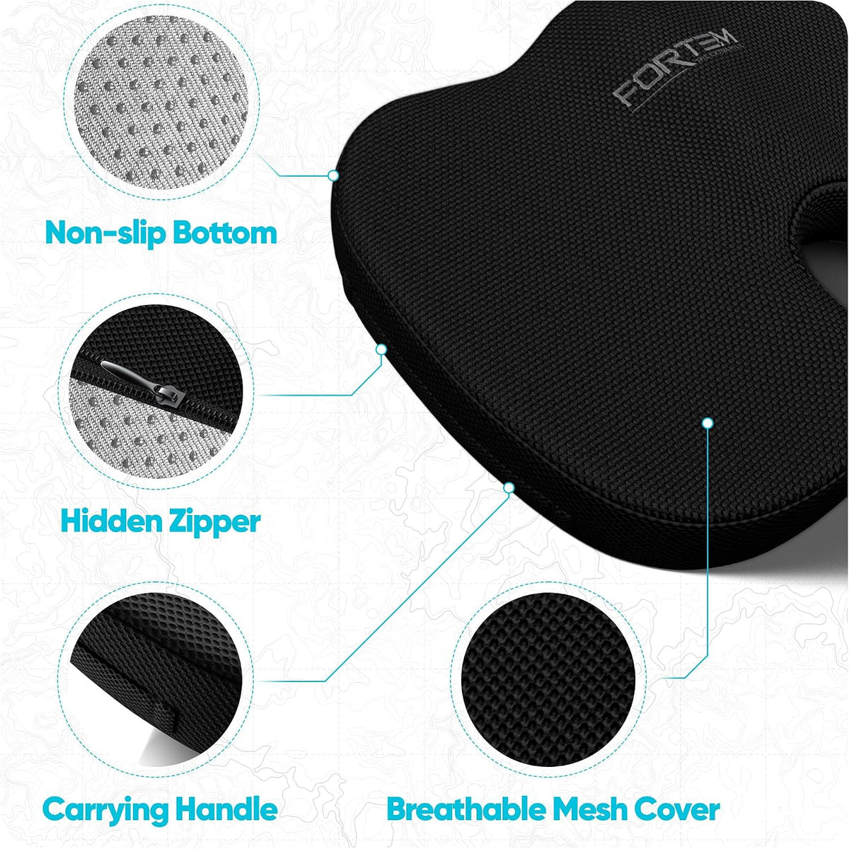 FORTEM Seat Cushion & Lumbar Support for Office Chair, Wheelchair, Car