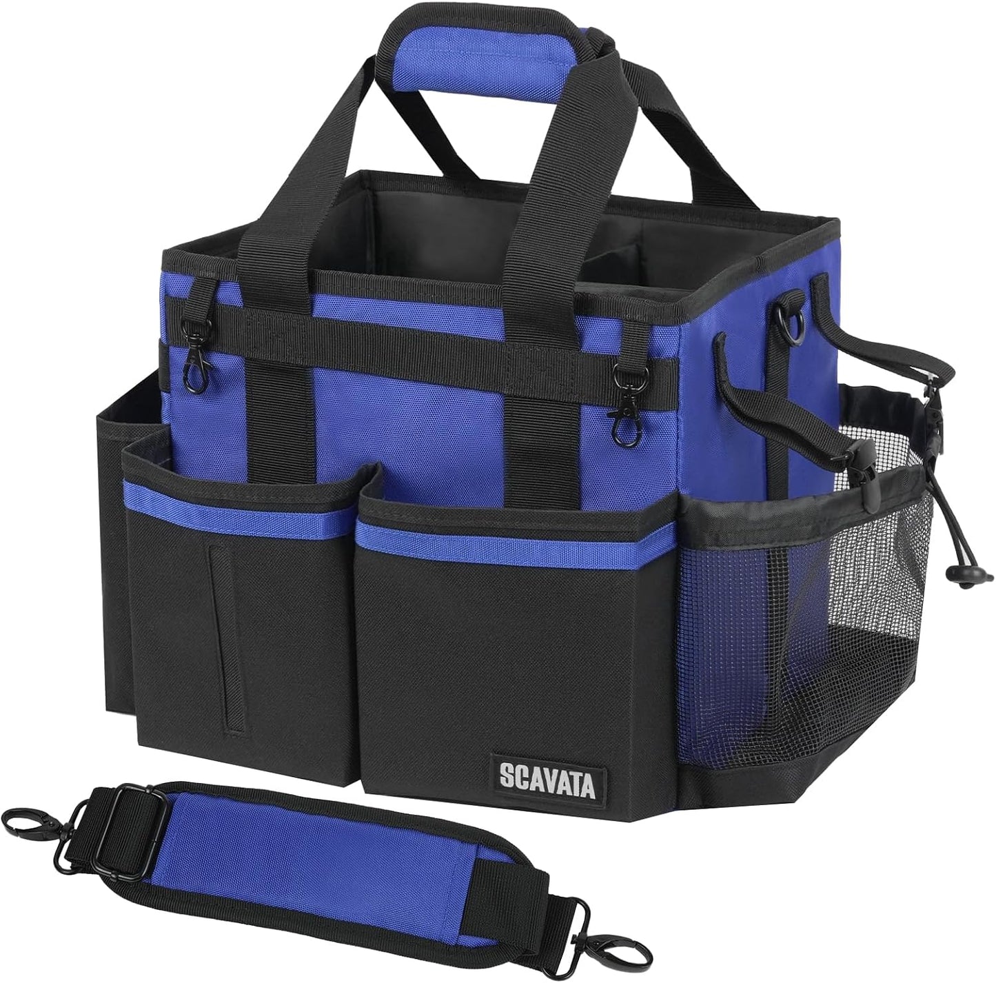 SCAVATA Compact Wearable Cleaning Caddy with Handle & Shoulder Straps | Small Cleaning Supplies Organizer, Under Sink & Car Cleaning Tools Storage Bag for Housekeepers Cleaners, Black