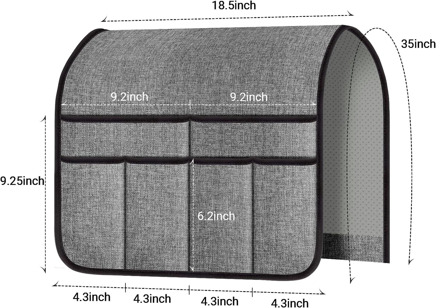Armchair Caddy & Remote Control Holder for Couch & Recliner | Non-Slip Armrest Organizer with 6 Pockets for TV Remote, Phone, Tablet, Magazine & More, 19 x 35 Inches, Gray